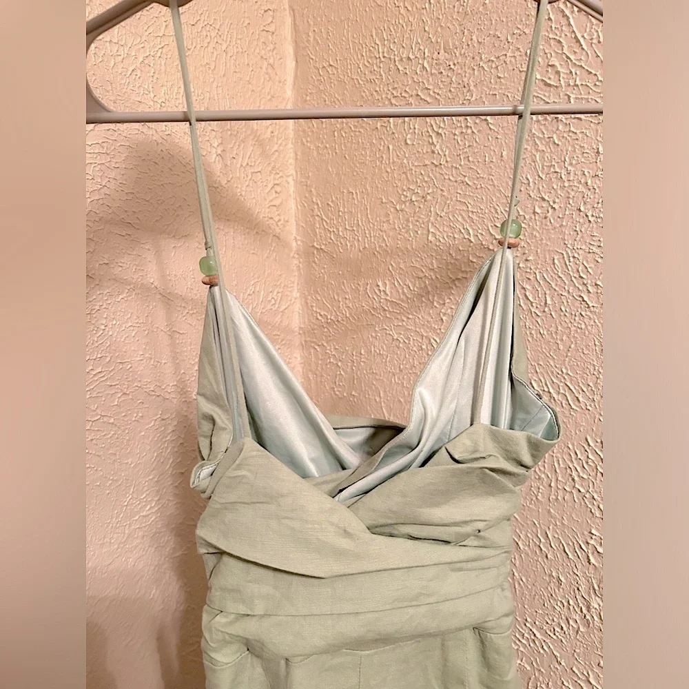 Zara Ruched Linen Blend Midi Dress Sea Green Size XS - Picture 7 of 11